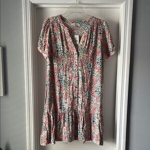 LOFT Floral Pink and Green Mini Dress